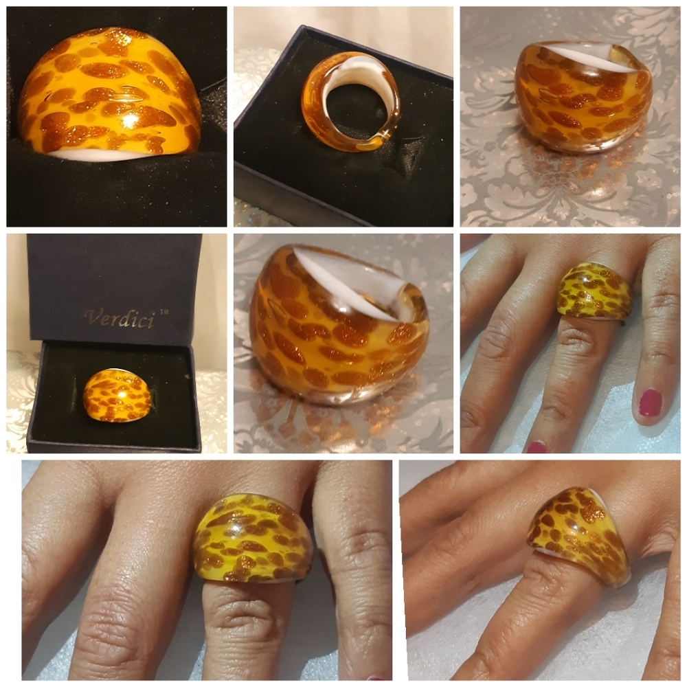 Vtg style handpainted glass ring| NIB| Verdici